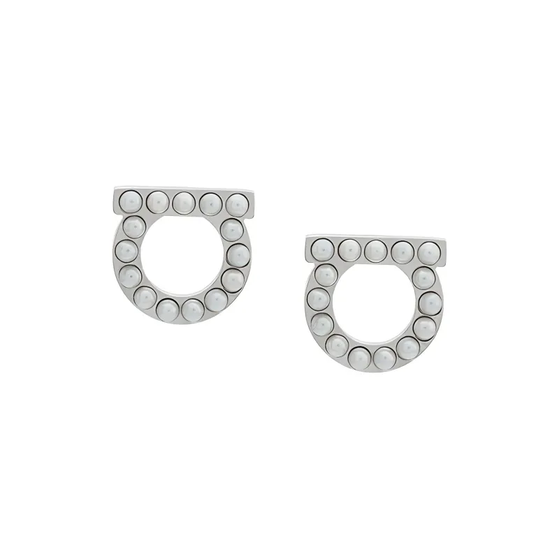 Ferragamo Pearls Embellished Gancini Earrings-0