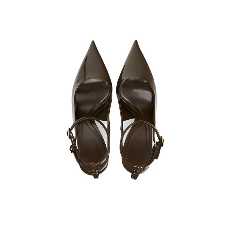 Lan Miao Slim Heel High Heels Women's Khaki Green-3