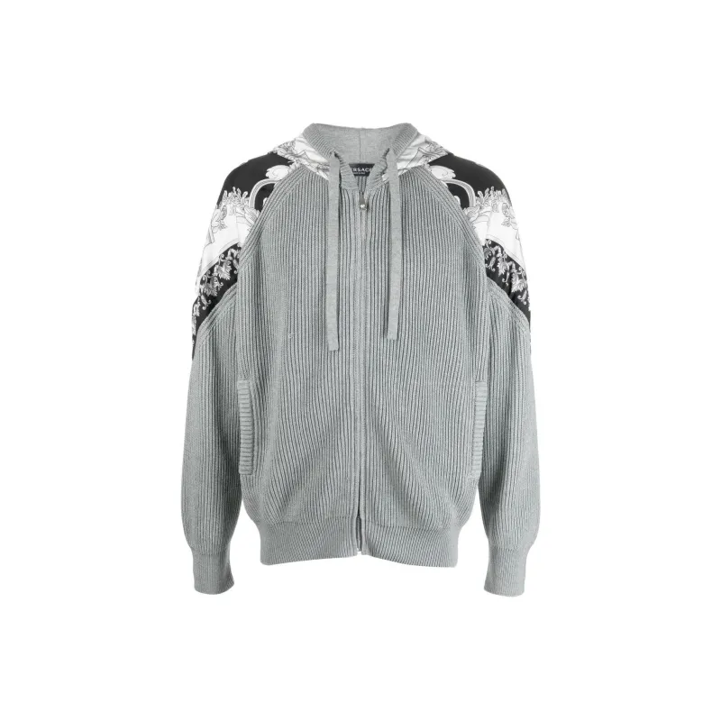 VERSACE Filigree-Printed Zipped Knitted Hoodie-0