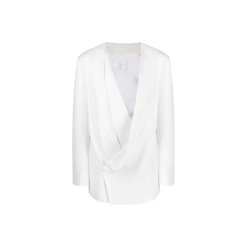 BALMAIN Monogram collar Draped Blazer-0