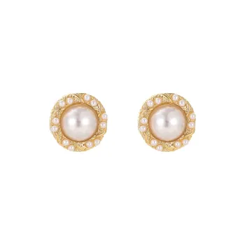 WAW Faux Pearl Gold Plated Copper Stud Earrings Women's