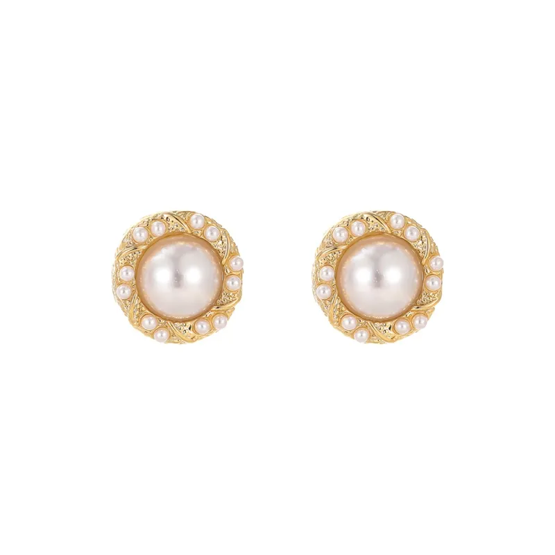 WAW Faux Pearl Gold Plated Copper Stud Earrings Women's-0