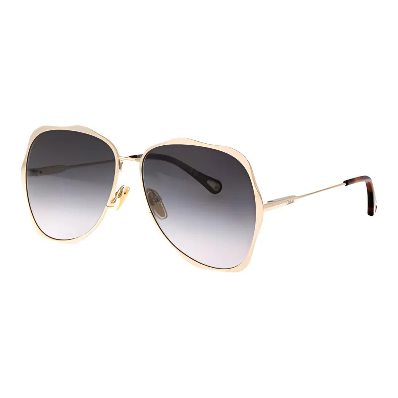 Chloe Metal Irregular Shape Sunglasses Men's Gold-0