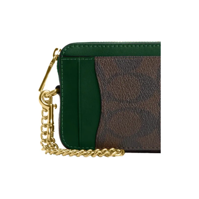 COACH Card Case Canvas With Leather Coin Purses Card Holders Mini Women's Black & Green-2