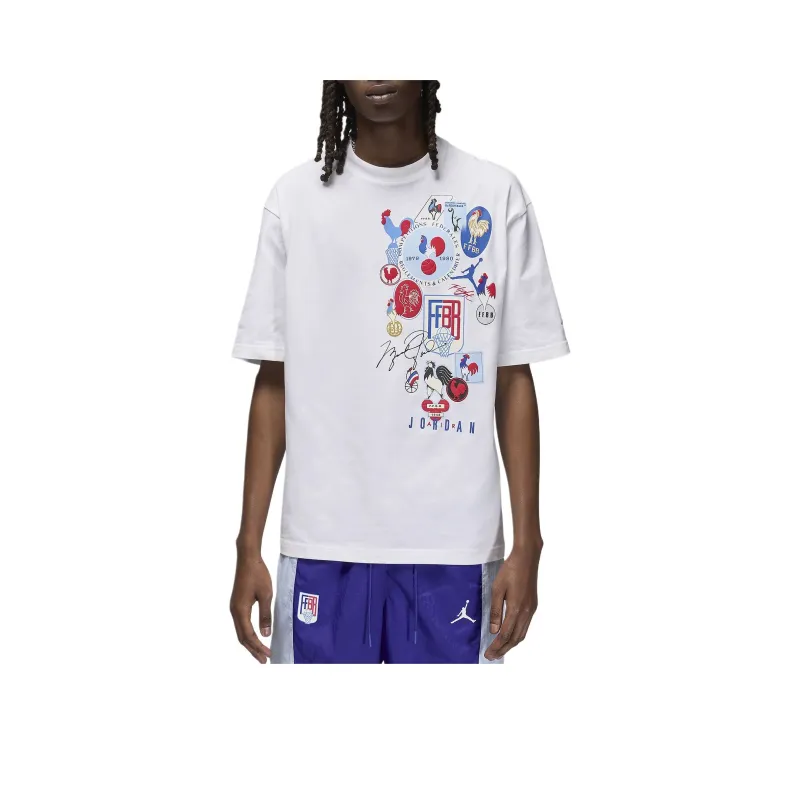 Jordan x Fédération Française De Basketball Sport Drop Shoulder Sleeve T-Shirt Men's White/Ancient Royal Color-0