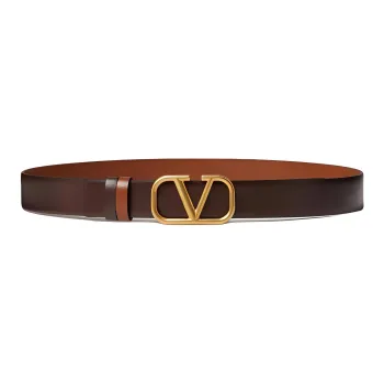 Valentino Logo Decoration Smooth Buckle Calfskin Men's Brown Width  3CM
