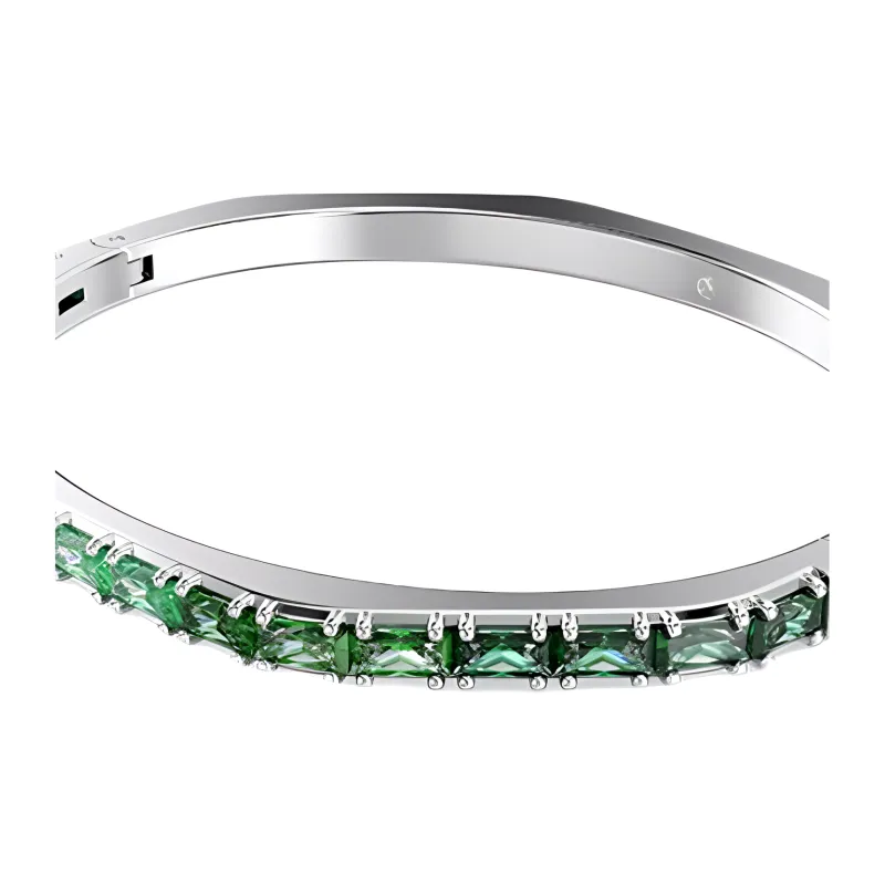 Swarovski Faux Crystal, Rhodium Plated, Synthetic Cubic Zirconia Bangles Unisex Green-2