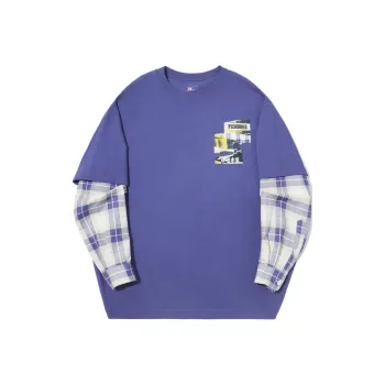 LiNing x PLEASURES Sweatshirt Men's Misty Blue Chamois Yellow Plaid Color Set