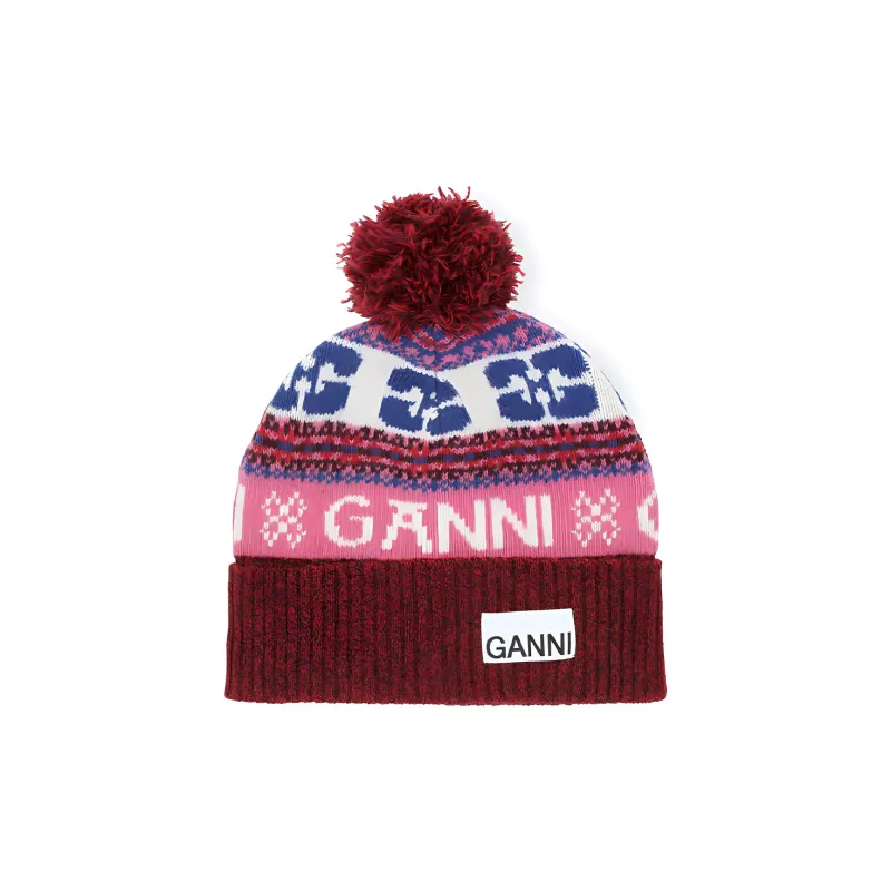 GANNI Patterned-intarsia Knitted Beanie-0