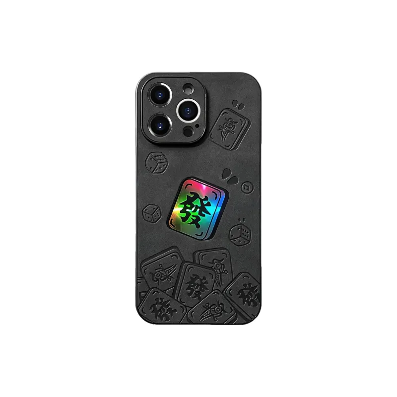 Sopi Leather Material Laser Mahjong Prosperity Phone Cases Compatible With IPhone 16/15 Pro Max/Apple 13/14 Pro/Max-0