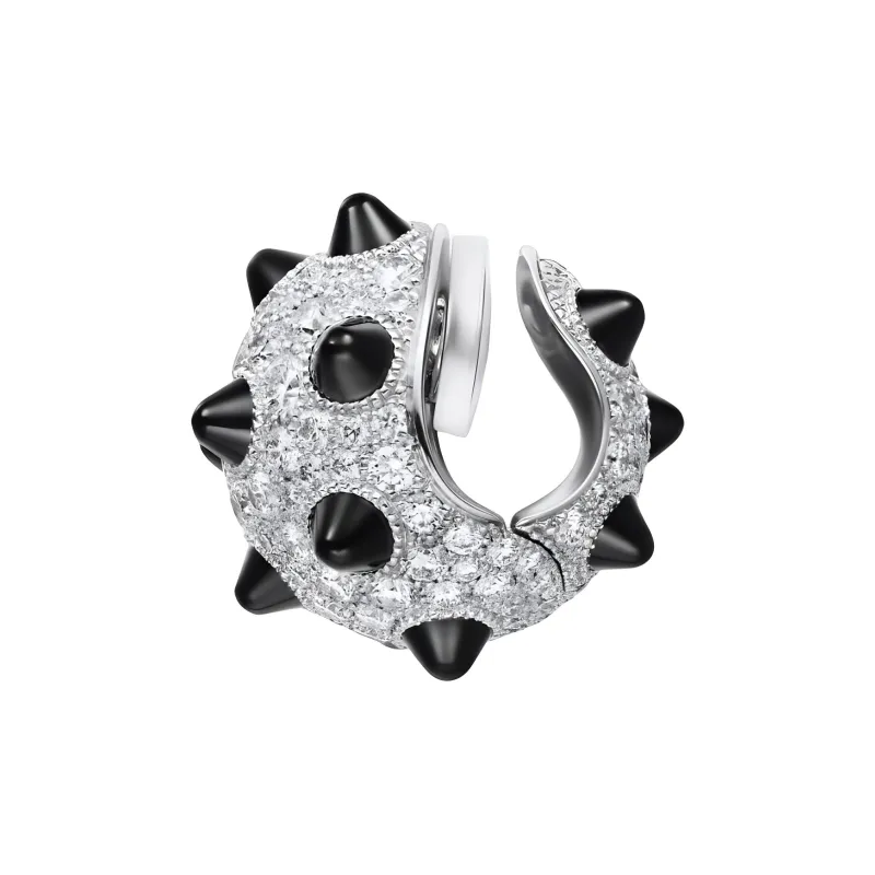 CARTIER White Gold Diamond Onyx Earrings Women's Silver-1