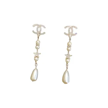 CHANEL Rhinestone Pearl Earrings Women's