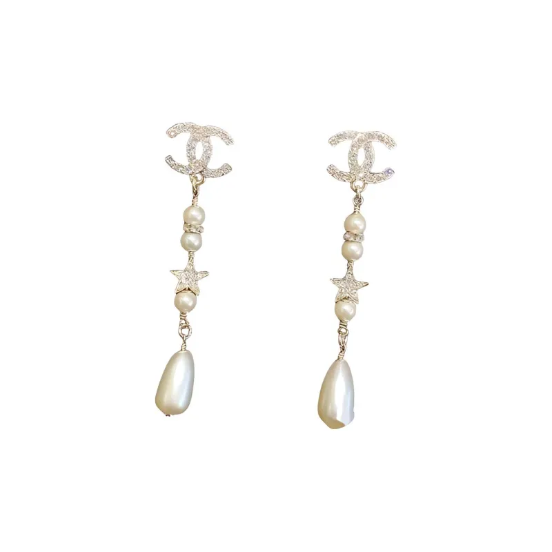 CHANEL Rhinestone Pearl Earrings Women's-0