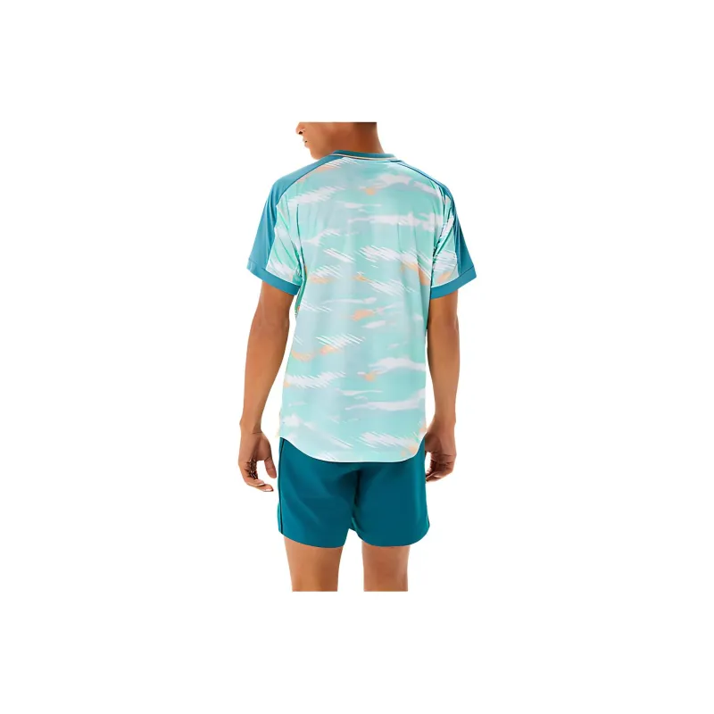 Asics Match Graphic Short Sleeve Top T Shirt Men's Mist Pine Wood-2