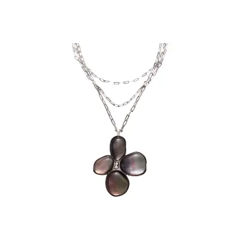 Plain Awareness 925 Sterling Silver Shell Crystal Necklaces Women's Gray
