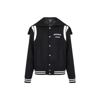 BALMAIN Hooded Wool Varsity Jacket