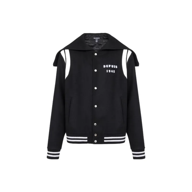 BALMAIN Hooded Wool Varsity Jacket-0