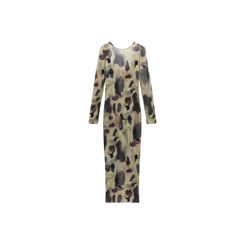 ZARA Long-Sleeved Dresses Women's Gray White-1