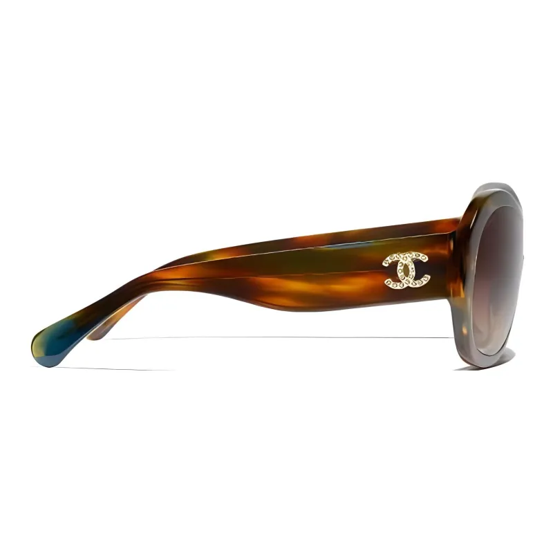 CHANEL Acetate Irregular Shape Sunglasses Women's Brown-2
