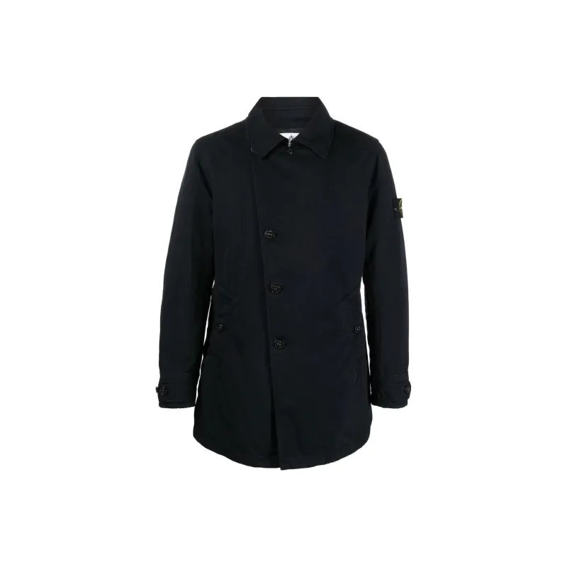 STONE ISLAND Logo Patch Asymmetric Buttoned Coat-0