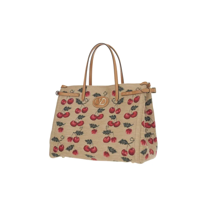 Valentino Cotton Tote Bag, Shopping Bag, Shoulder Bag, Handbag Medium Size Women's Khaki-1
