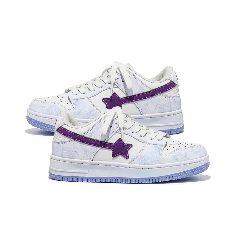 ABCIO Thermal Slip Resistant And Abrasion Resistant Low Top Skateboard Shoes Women's White Purple-8