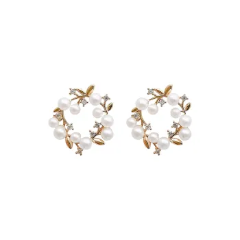 WAW Faux Pearl, Gold Plated Copper Stud Earrings Women's