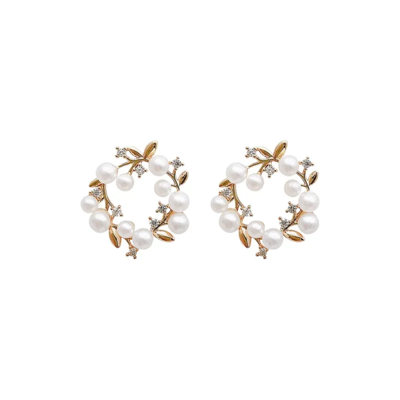 WAW Faux Pearl, Gold Plated Copper Stud Earrings Women's-0