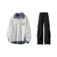 White Heather Gray Sweatshirt+Black Cargo Pants
