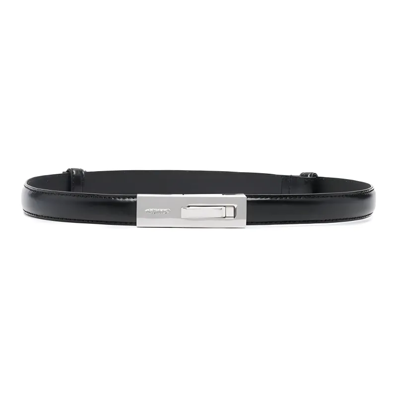 CK/Calvin Klein Carving Logo Calfskin Leather Belts Women's Black Width: 2cm-1