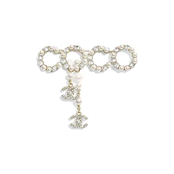 CHANEL Brooches Women's Gold/Pearl White