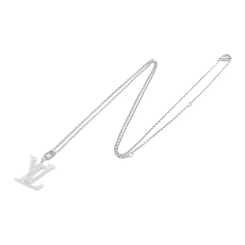 LOUIS VUITTON 2010s 18K White Gold Lv Diamond Necklace-1