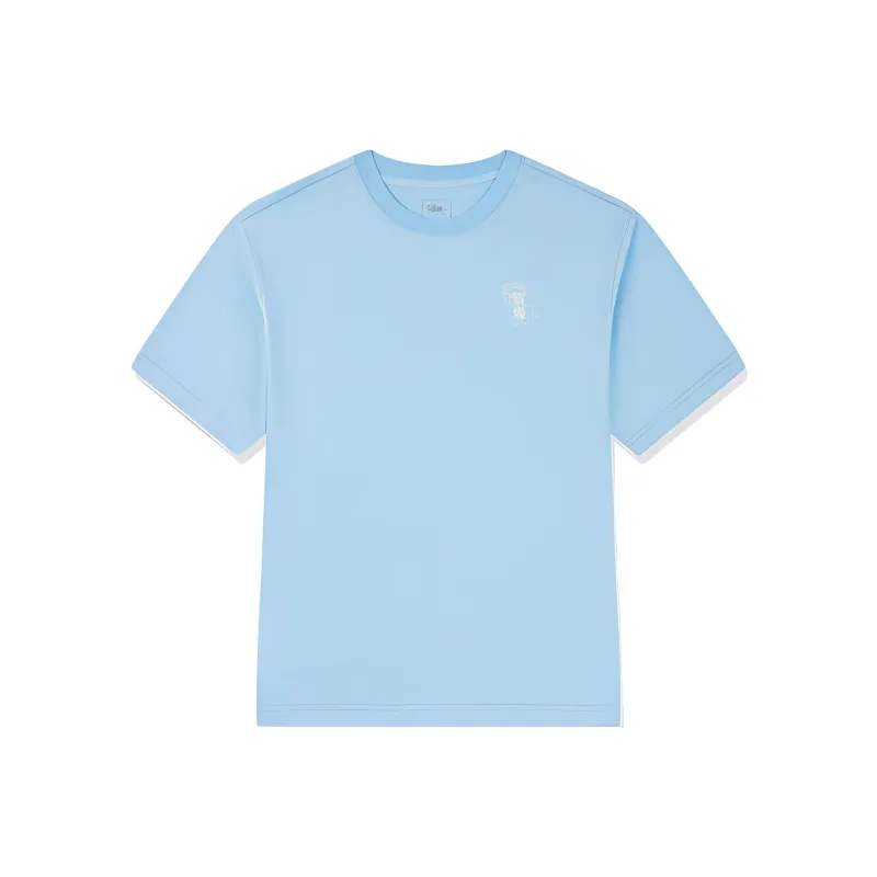 QIAODAN Drop Shoulder Sleeve T Shirt Unisex Sunny Mountain Blue-0