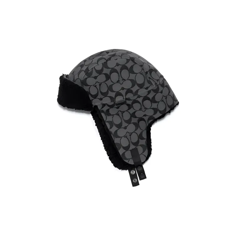 COACH Cotton Acrylic Faux Fur Leather Polyester Trapper Hats Men's Black-2