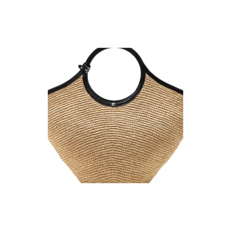COURREGES Raffia Handbag Women's Khaki & Black-4