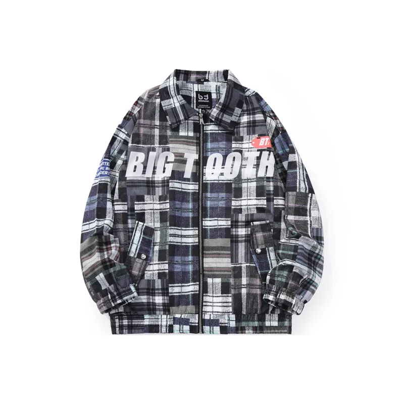 BIRDTALK Jackets Unisex Gray Blue Plaid-0