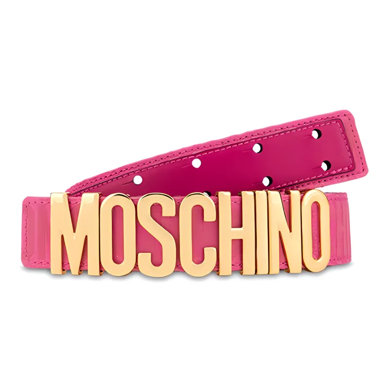MOSCHINO Letter Logo Smooth Buckle Leather Belts Women's Pink Width: 3.5cm-1