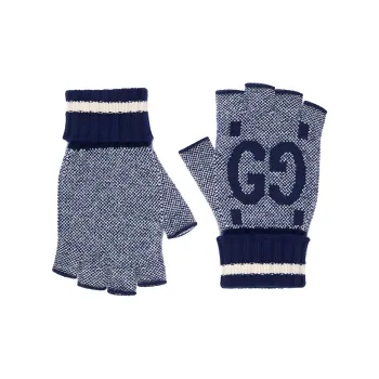 GUCCI Knit Gloves Men's Navy Blue/ivory White