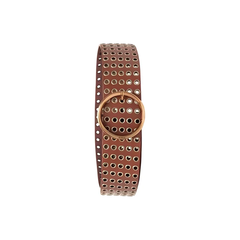 PINKO Stud Decoration Pin Buckle Leather Belts Women's Brown Width 6CM-1