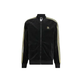 adidas originals Men's Velour Stripe Logo Zip Jacket Black
