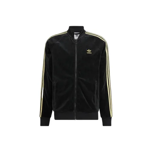 adidas originals Men's Velour Stripe Logo Zip Jacket Black