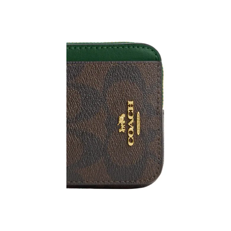 COACH Card Case Canvas With Leather Coin Purses Card Holders Mini Women's Black & Green-3