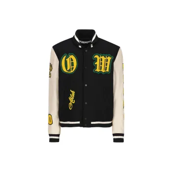 OFF WHITE Graphics Leather Varsity Jacket