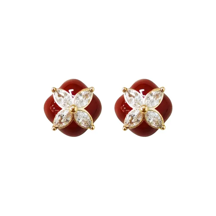 WAW Gold Plated Copper, Drip Glaze, Zircon Stud Earrings Women's-0