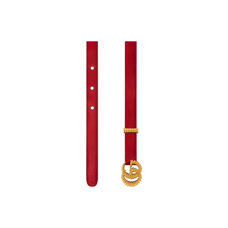 GUCCI Classic Double G Logo Smooth Buckle Suede Metal Hardware Accessories Leather Belts Women's Red Width 1.5CM-2