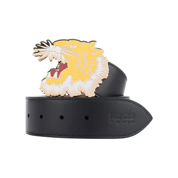 KENZO Letter Decoration Smooth Buckle Leather Belts Men's Black Width: 4cm