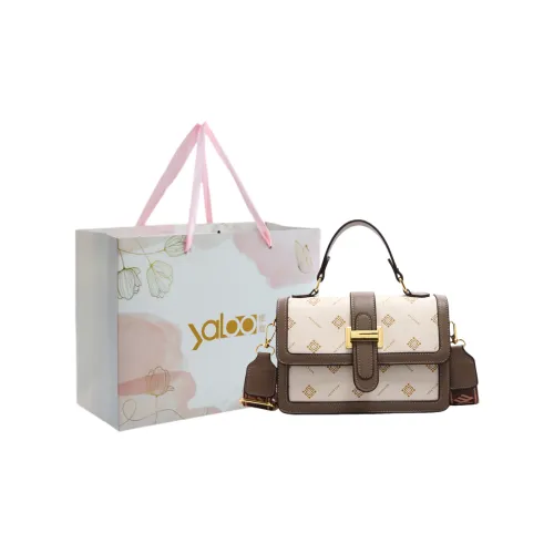 Yalu Polyvinyl Chloride PVC Leather Handbag Regular Unisex Ecru/Yellow/Brown