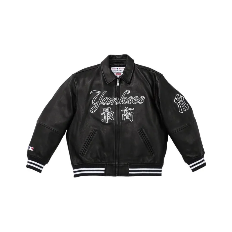 Supreme New York Yankees Kanji Leather Varsity Jacket-0