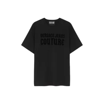 VERSACE JEANS COUTURE Flocked logo Cotton T shirt