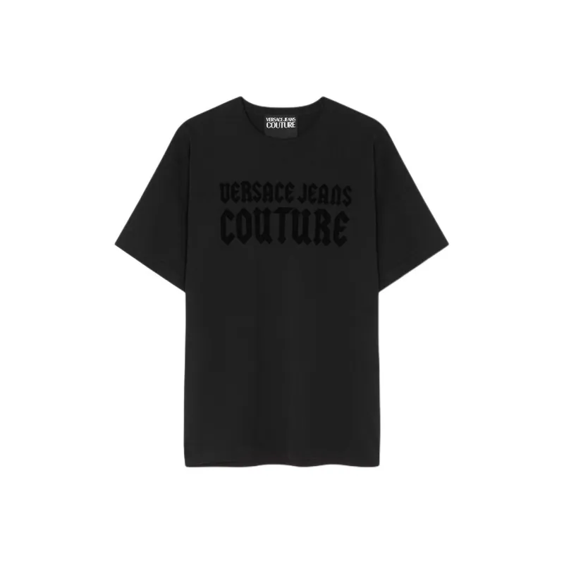 VERSACE JEANS COUTURE Flocked logo Cotton T shirt-0